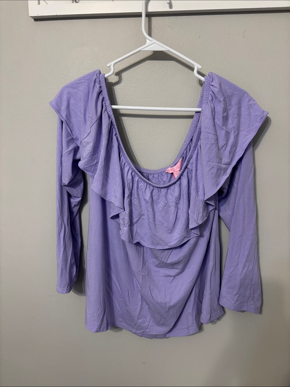 Lilly Pulitzer Lavender Ruffle Scoop-Neck Long Sleeve Top